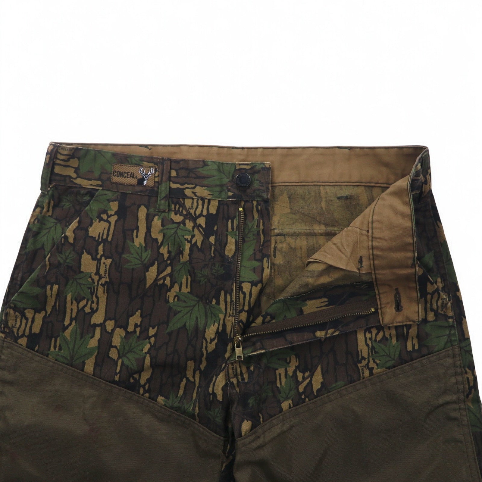 Pantaloni da caccia WINCHESTER anni '90, taglia L, color kaki, mimetismo realtree, inserti a contrasto, cerniere alle caviglie, CONCEAL