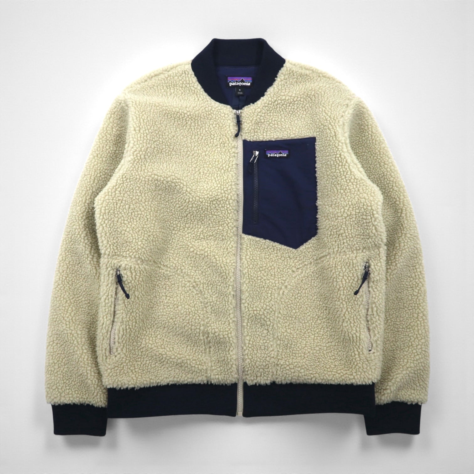 Patagonia レトロX 廃番 ボマージャケット Retro X Bomber Jkt ボア フリースジャケット M ナチュラル × ネイビー 22830
