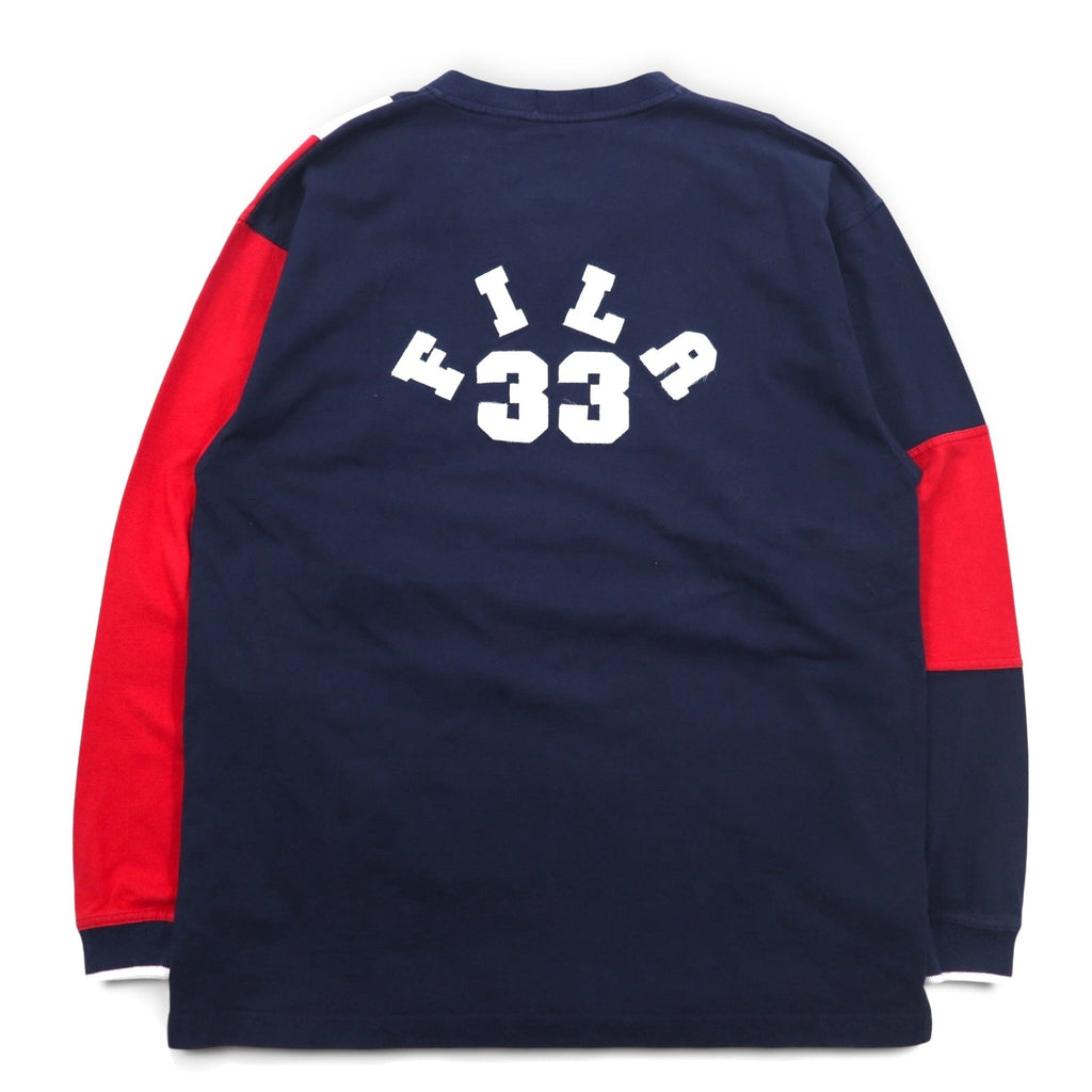 FILA 90年代 Vネック フットボール スウェット XL ネイビー トリコロール ナンバリング