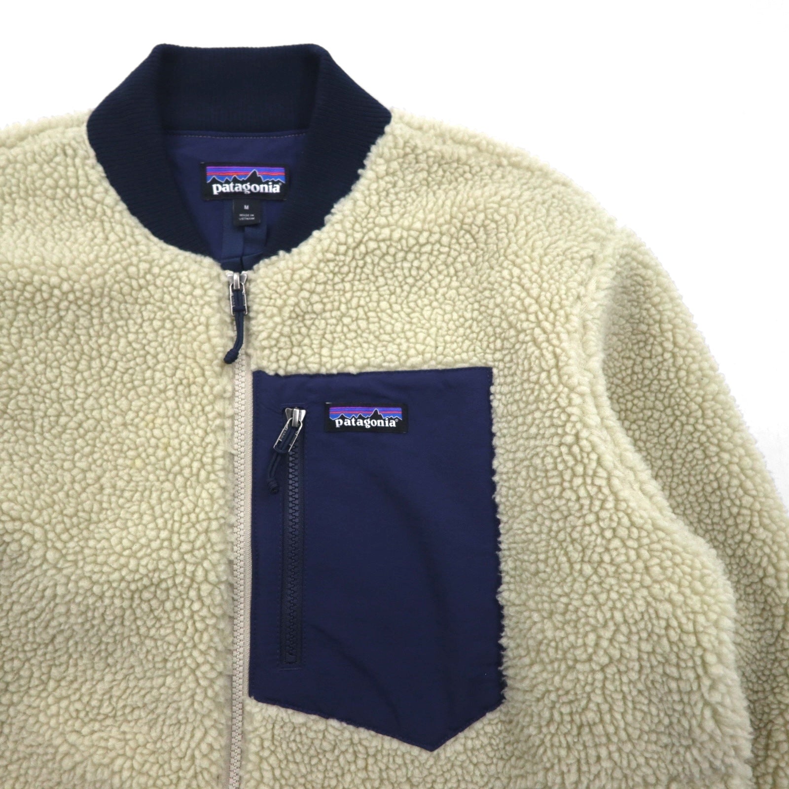 Patagonia レトロX 廃番 ボマージャケット Retro X Bomber Jkt ボア フリースジャケット M ナチュラル × ネイビー 22830