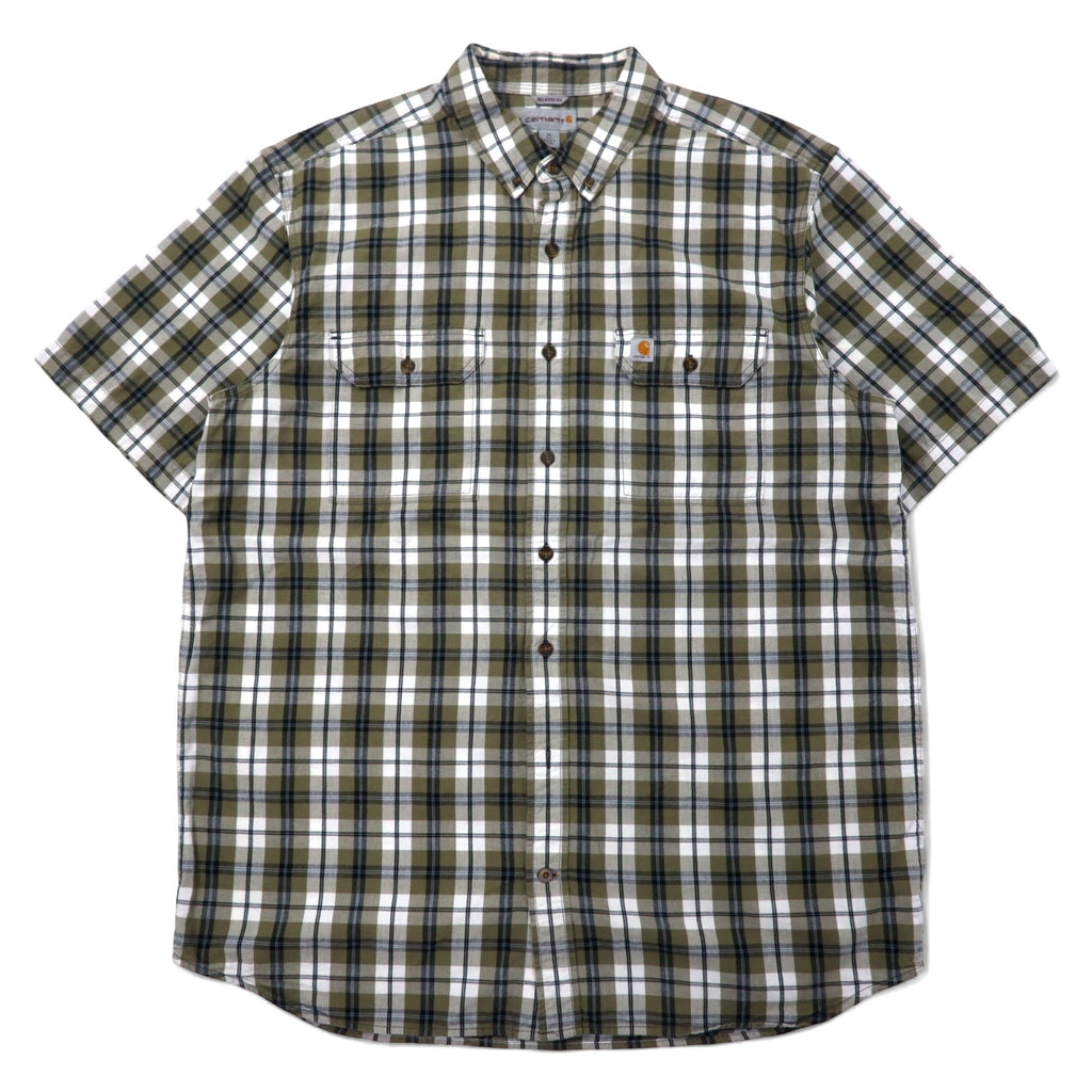 Carhartt camicia a maniche corte button-down, vestibilità rilassata, taglia XL, a quadri kaki e bianca, cotone, taglia grande