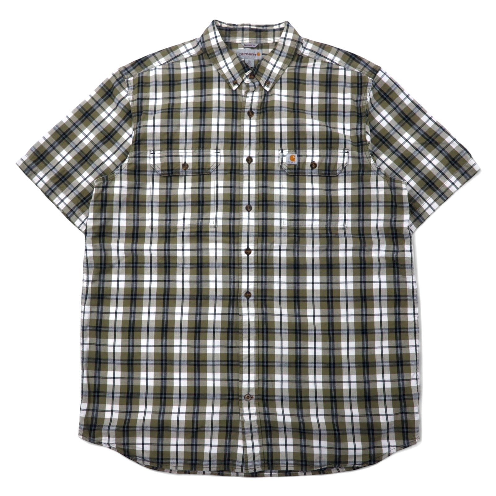 Carhartt camicia a maniche corte button-down, vestibilità rilassata, taglia XL, a quadri kaki e bianca, cotone, taglia grande