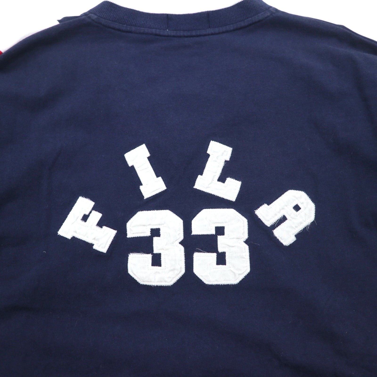 FILA 90年代 Vネック フットボール スウェット XL ネイビー トリコロール ナンバリング