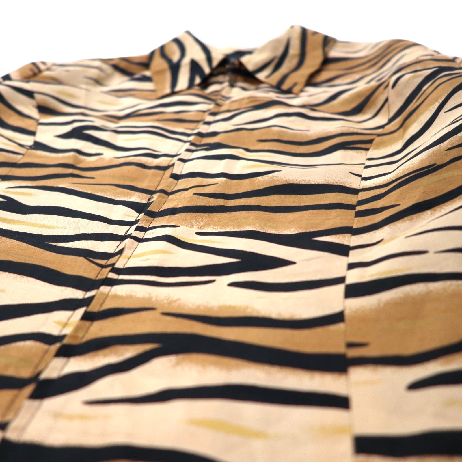 SILKLAND Anni '90 Camicia in seta con zip intera Taglia 4 Beige Fantasia Tigre
