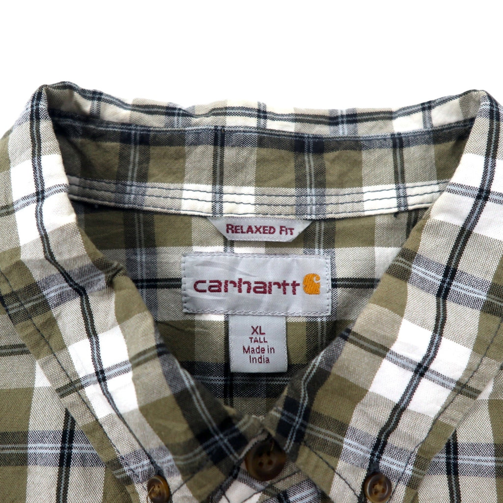 Carhartt camicia a maniche corte button-down, vestibilità rilassata, taglia XL, a quadri kaki e bianca, cotone, taglia grande