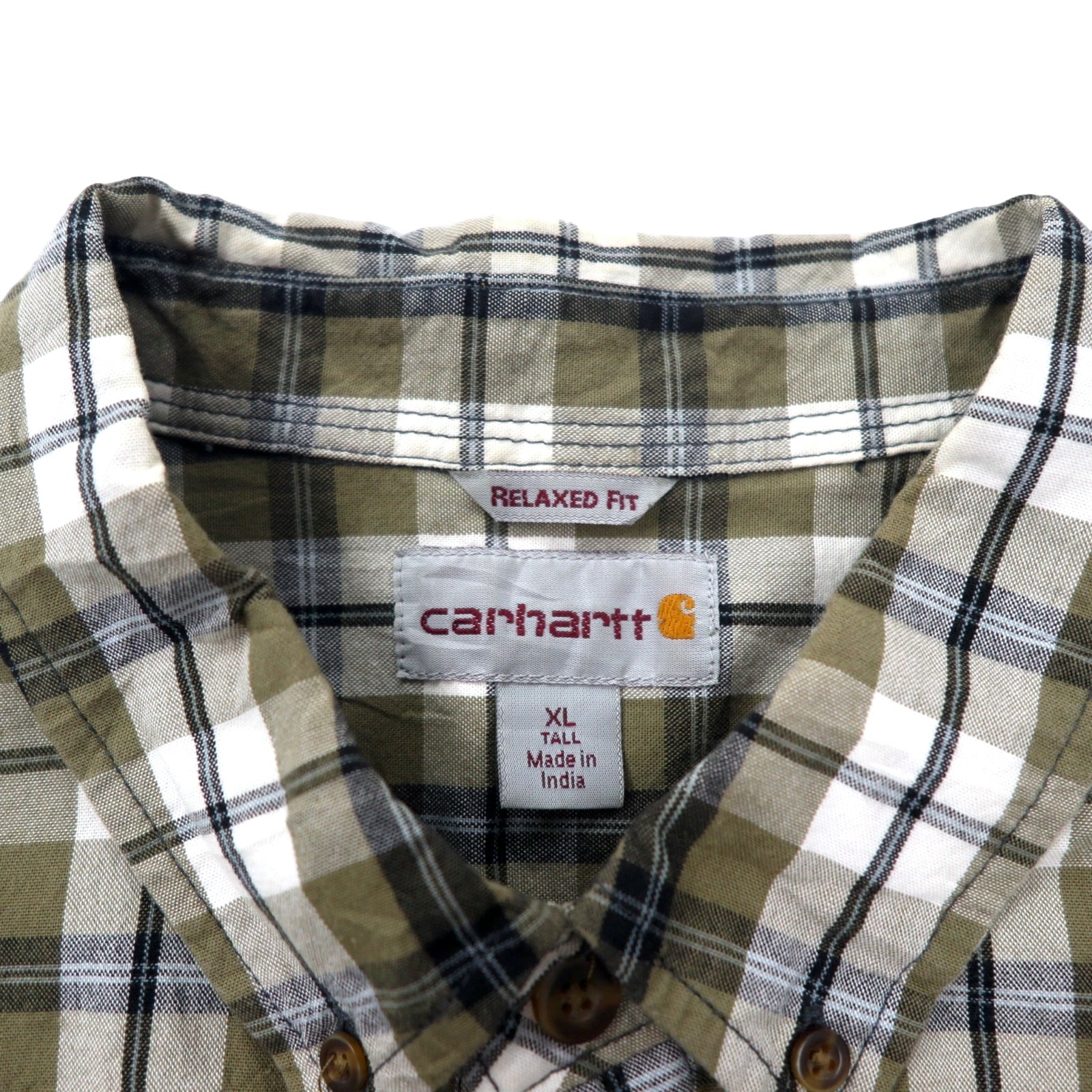 Carhartt camicia a maniche corte button-down, vestibilità rilassata, taglia XL, a quadri kaki e bianca, cotone, taglia grande