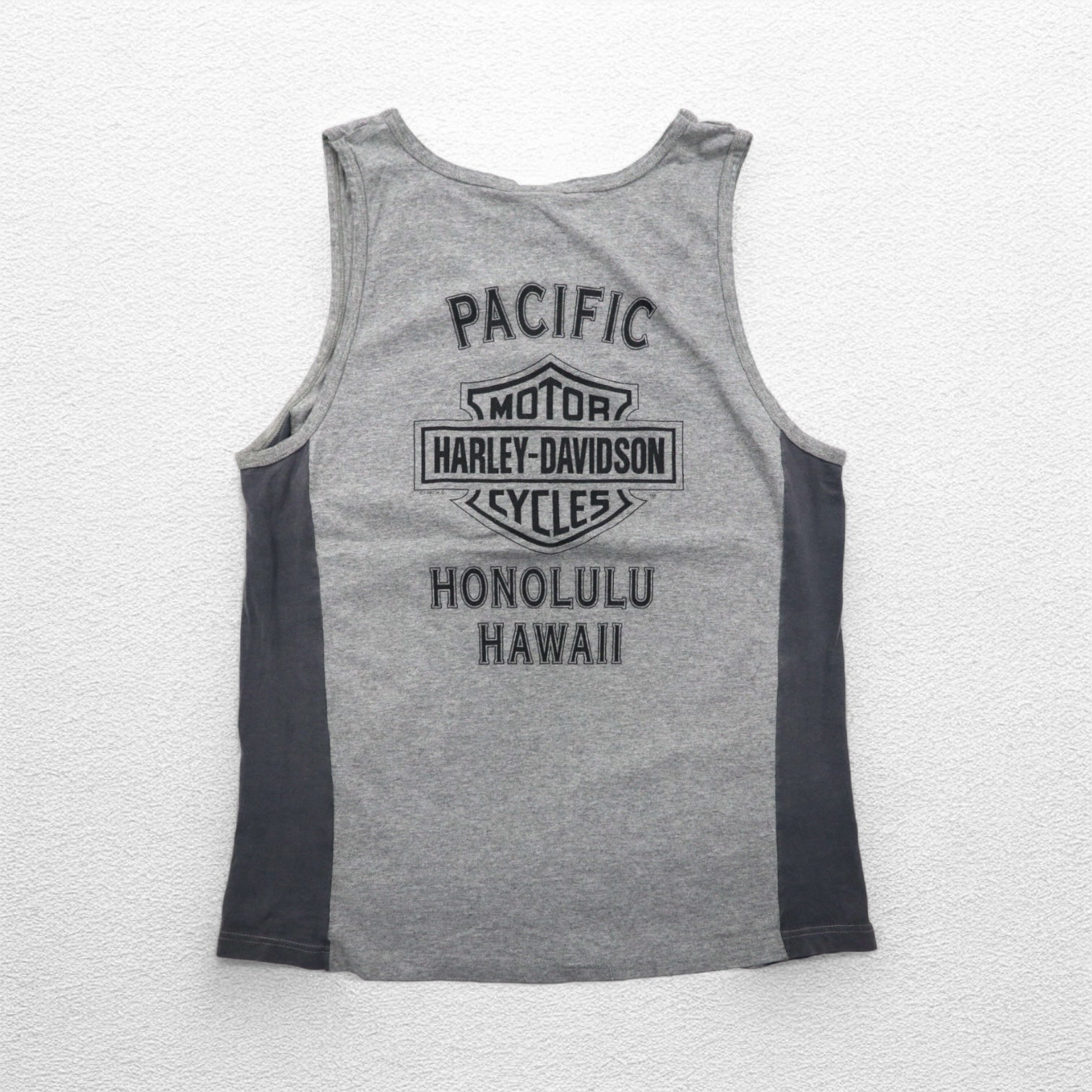 HARLEY DAVIDSON anni '90 Made in USA Canotta L Grigia Cotone HONOLULU HAWAII Stampa su entrambi i lati