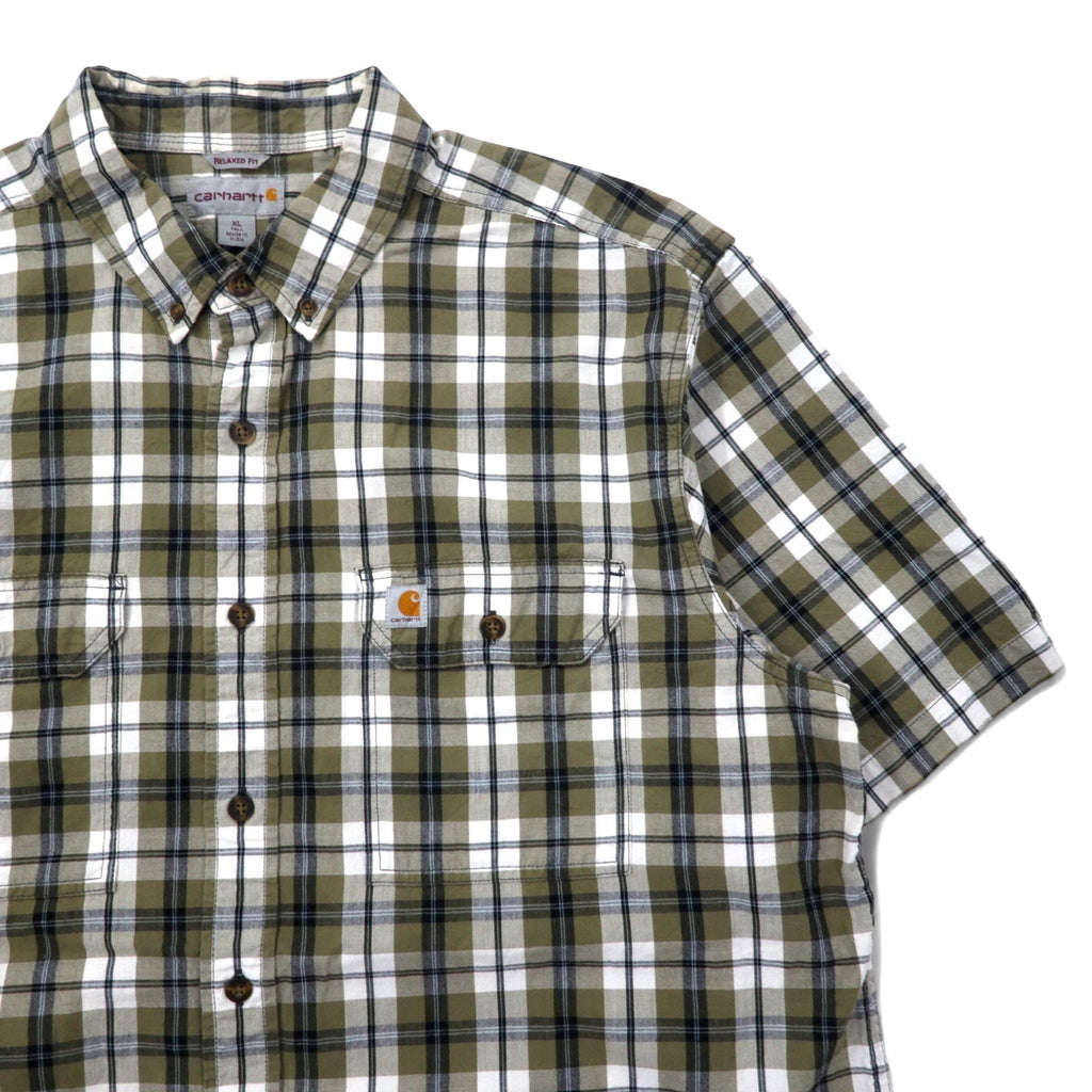Carhartt camicia a maniche corte button-down, vestibilità rilassata, taglia XL, a quadri kaki e bianca, cotone, taglia grande