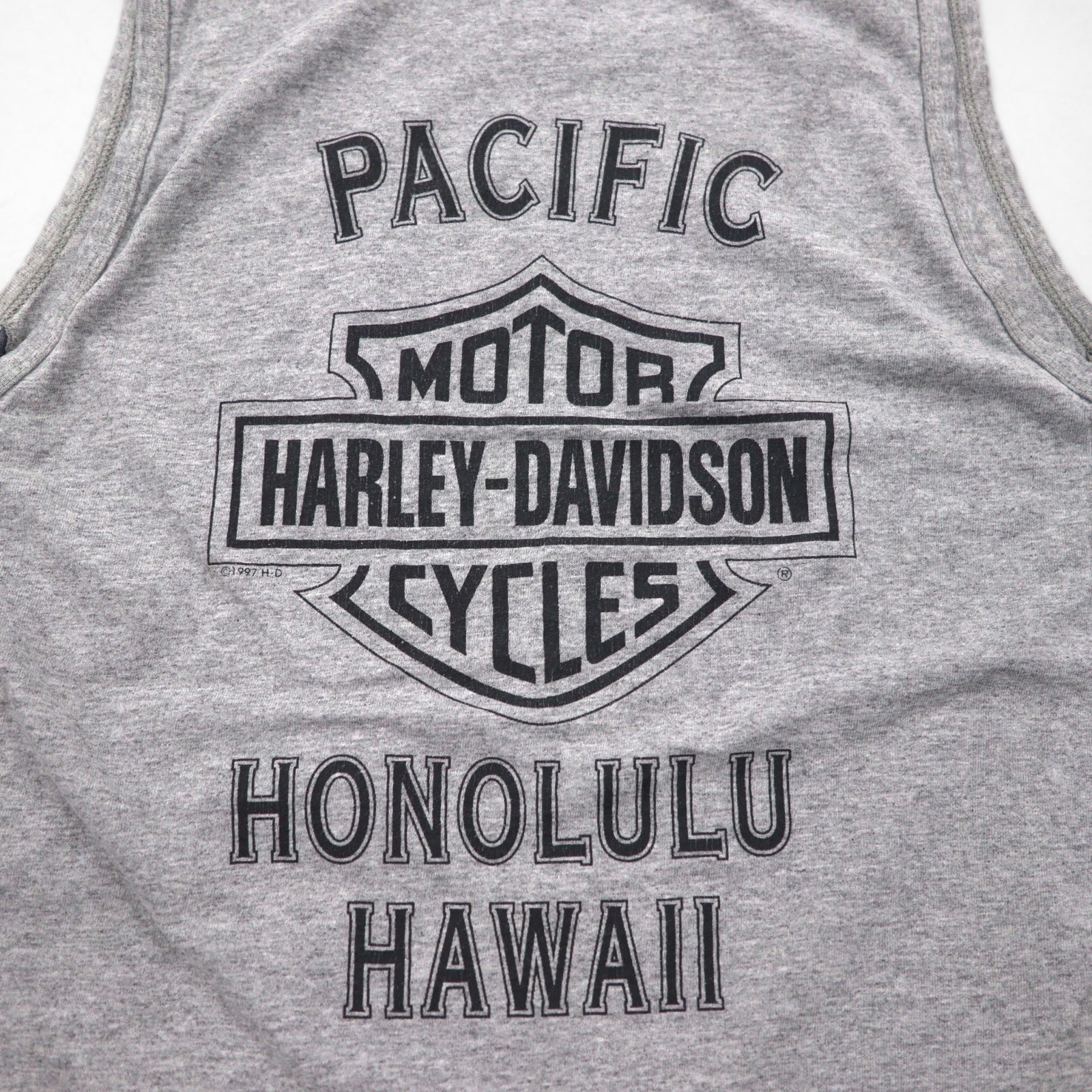 HARLEY DAVIDSON anni '90 Made in USA Canotta L Grigia Cotone HONOLULU HAWAII Stampa su entrambi i lati
