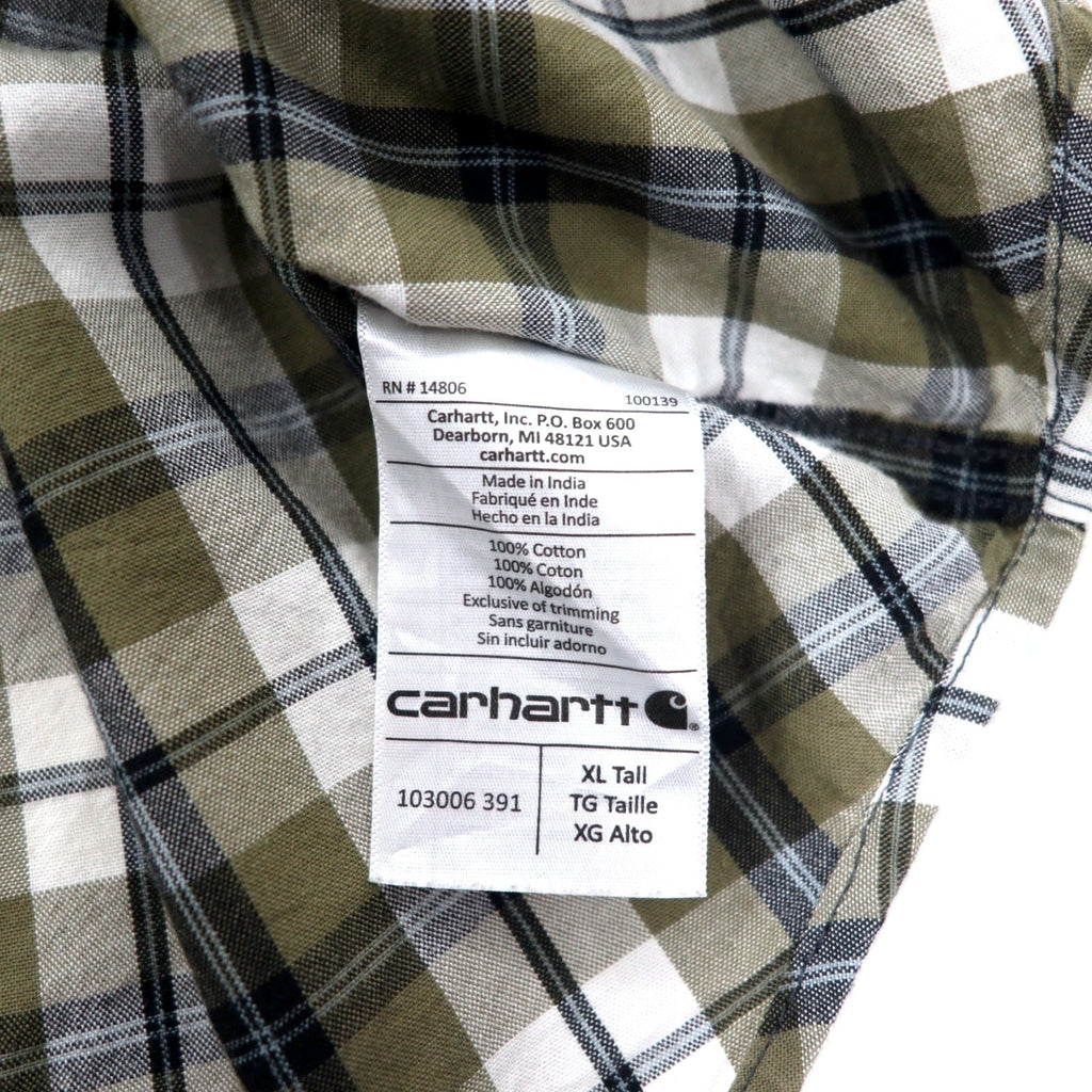 Carhartt camicia a maniche corte button-down, vestibilità rilassata, taglia XL, a quadri kaki e bianca, cotone, taglia grande
