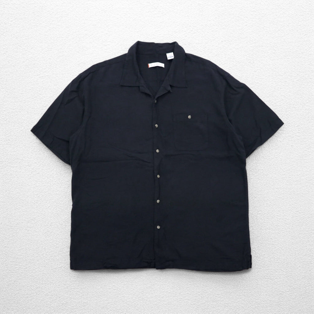 Camicia Burma Bibas in seta a maniche corte, collo aperto, taglio boxy, taglia XL, colore nero