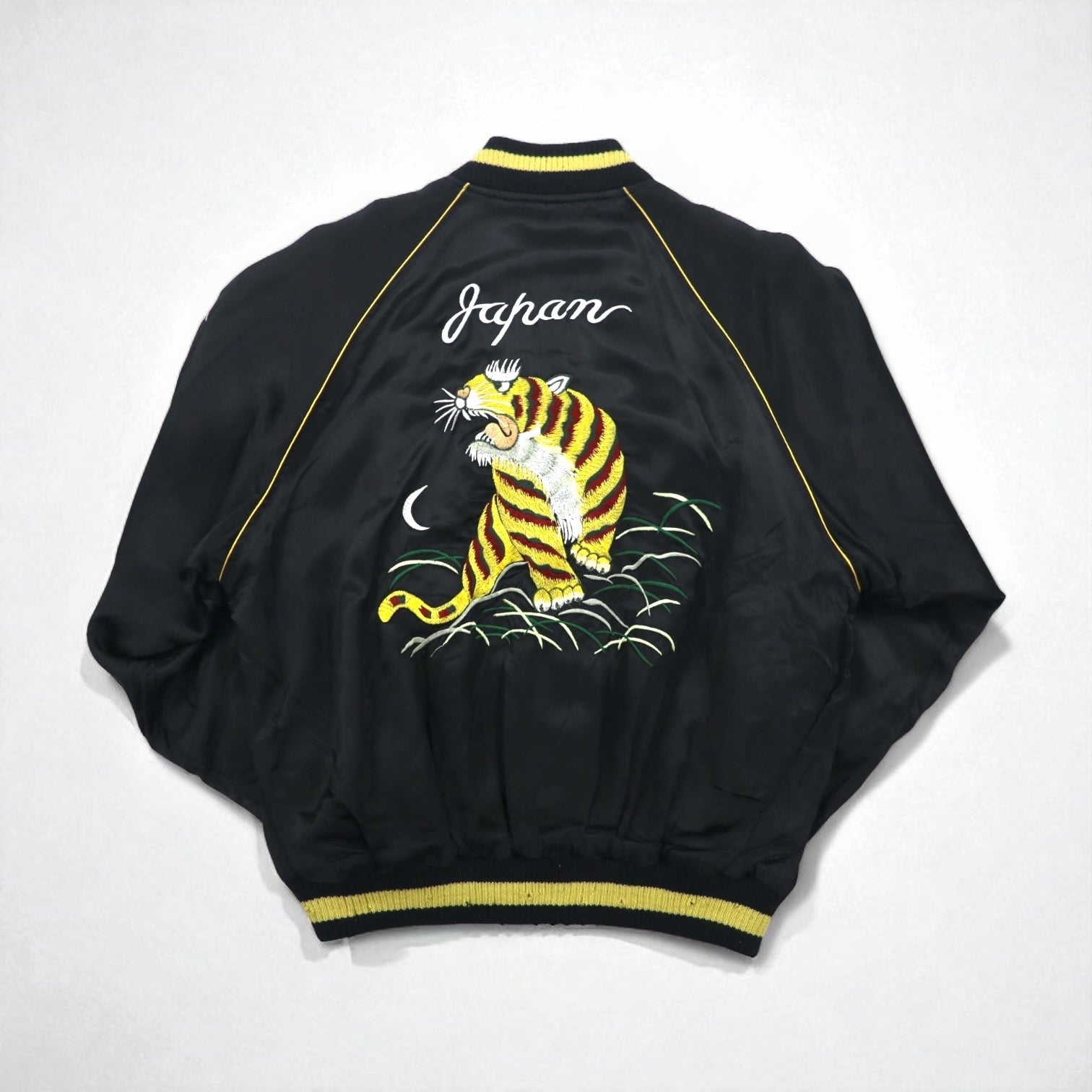 HOUSTON Anni '90 Giacca Souvenir Made in Japan L Nero Nylon Ricamato GIAPPONE Tigre Drago