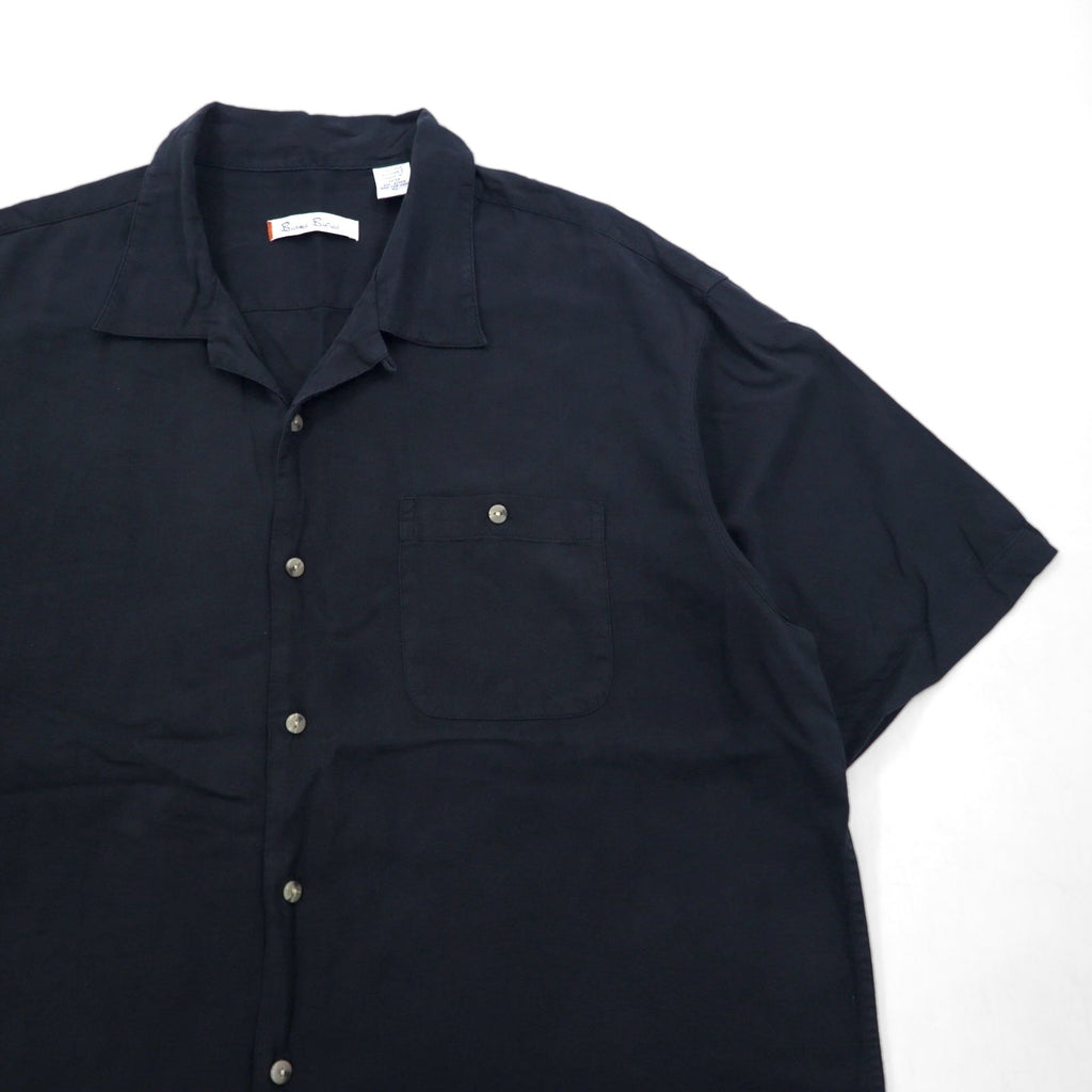 Camicia Burma Bibas in seta a maniche corte, collo aperto, taglio boxy, taglia XL, colore nero