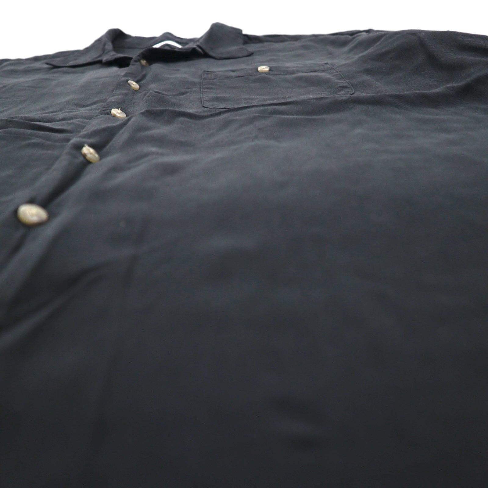 Camicia Burma Bibas in seta a maniche corte, collo aperto, taglio boxy, taglia XL, colore nero