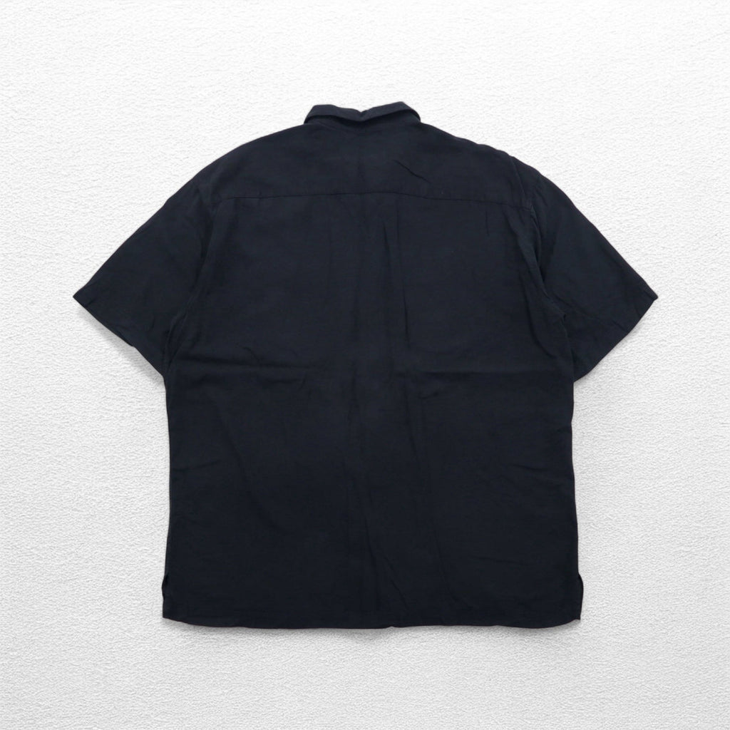 Camicia Burma Bibas in seta a maniche corte, collo aperto, taglio boxy, taglia XL, colore nero