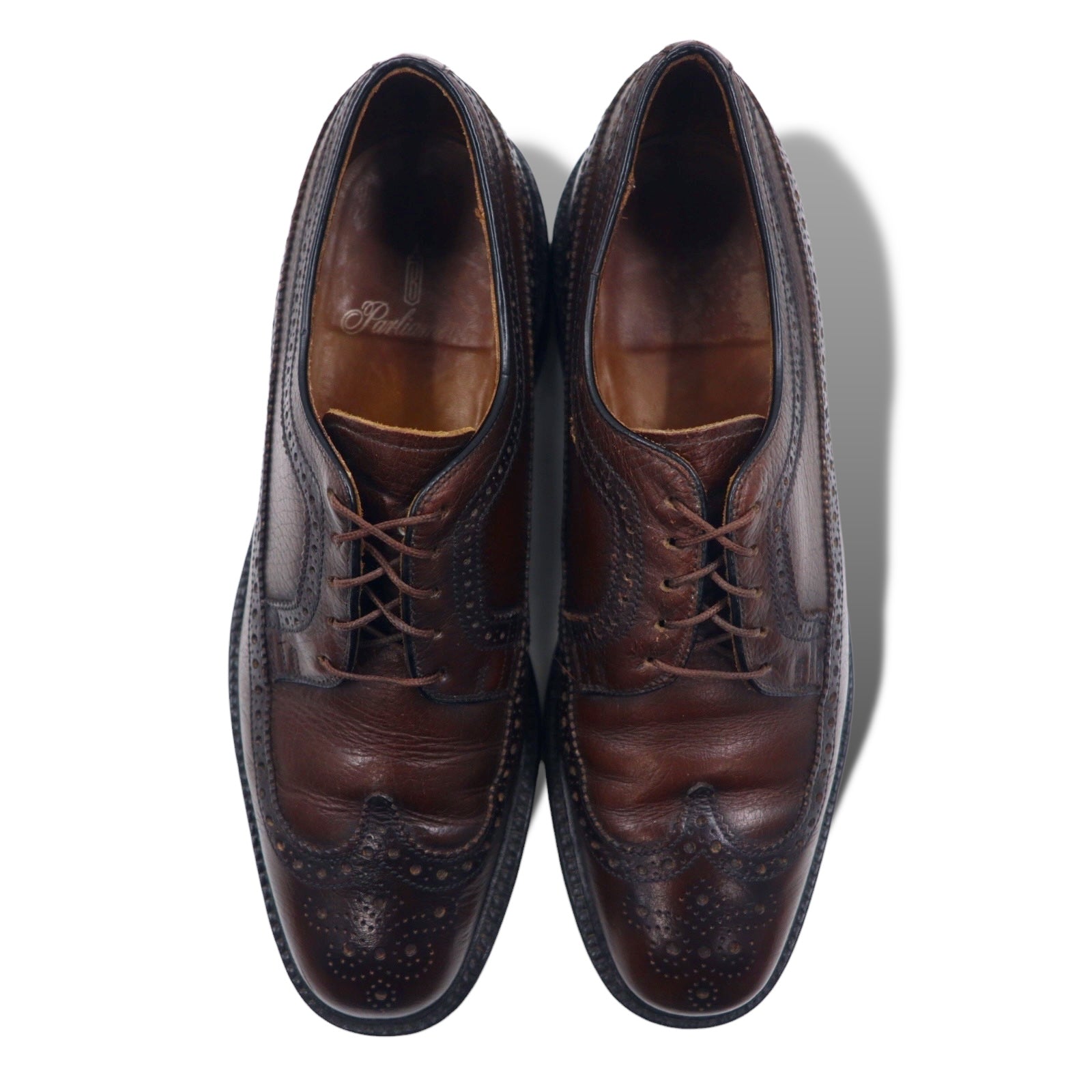 Scarpe brogue "wingtip" "country" in pelle marrone Parliament, prodotte negli USA negli anni '60, 28cm, C68 8513 LAST 6050