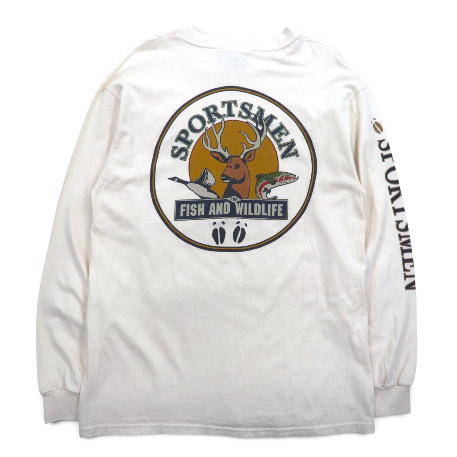 T-shirt a maniche lunghe Green Brand anni '90, Made in USA, stampa sulle maniche, taglia XL, SPORTSMEN FISH AND WILDLIFE