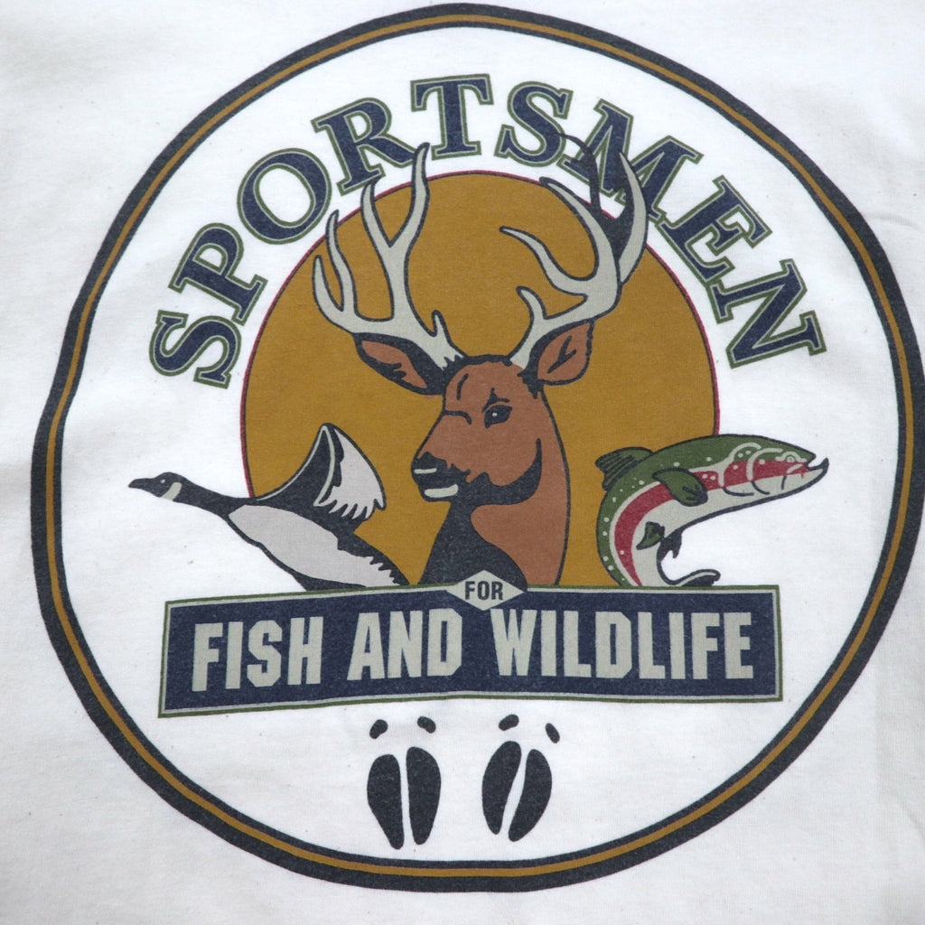 T-shirt a maniche lunghe Green Brand anni '90, Made in USA, stampa sulle maniche, taglia XL, SPORTSMEN FISH AND WILDLIFE