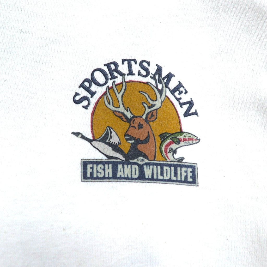 T-shirt a maniche lunghe Green Brand anni '90, Made in USA, stampa sulle maniche, taglia XL, SPORTSMEN FISH AND WILDLIFE