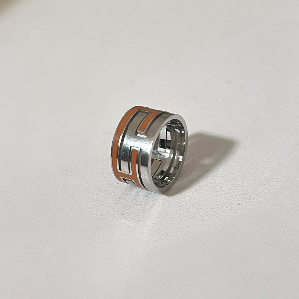 HERMES ムーブアッシュ リング Move H 指輪 11号 オレンジ シルバー Ag925 Hデザイン
