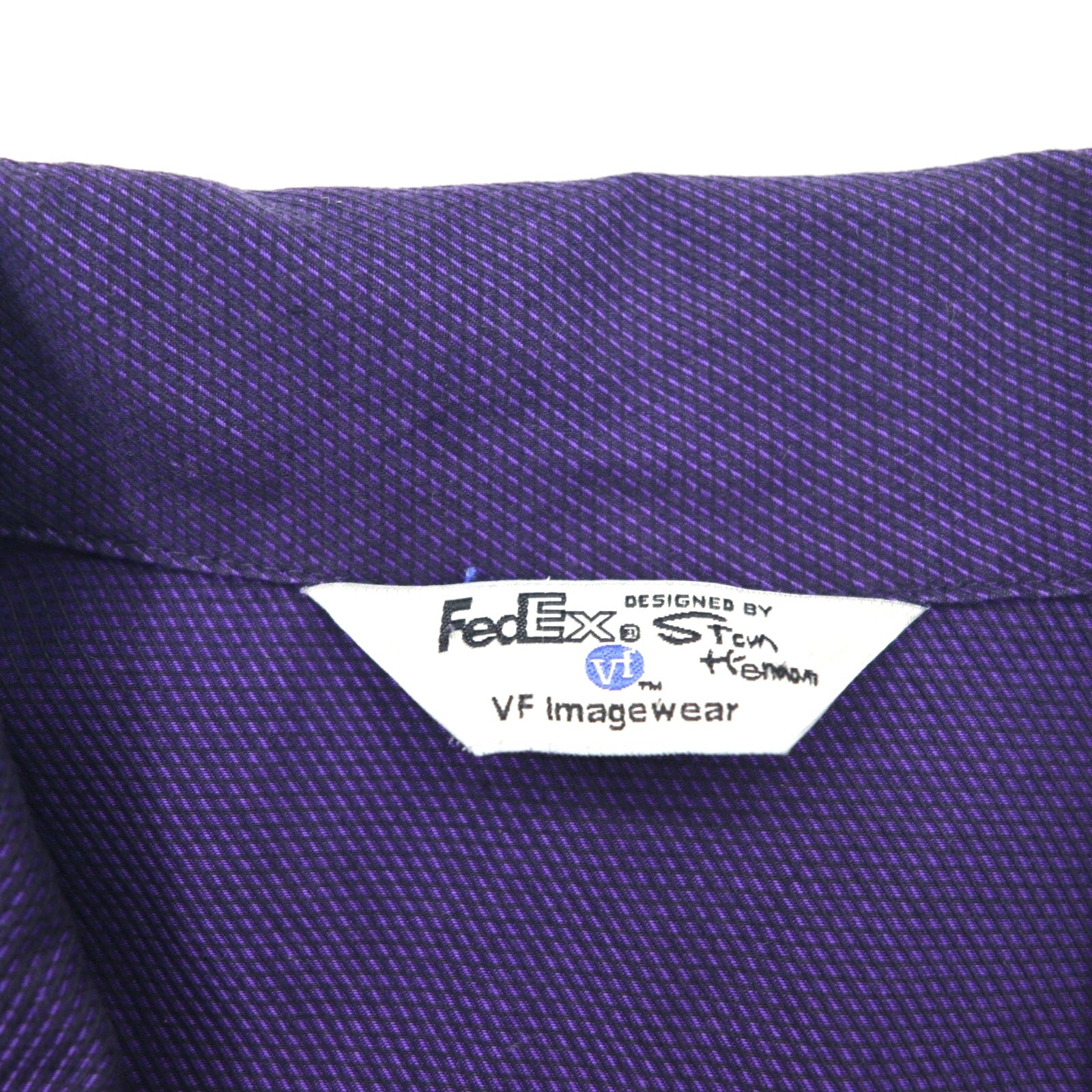 FedEx Camicia da lavoro anni '90 a collo aperto a maniche corte Colletto aperto XL Viola Azienda americana Silhouette squadrata Disegnata da Stan Herman VF Imagewear