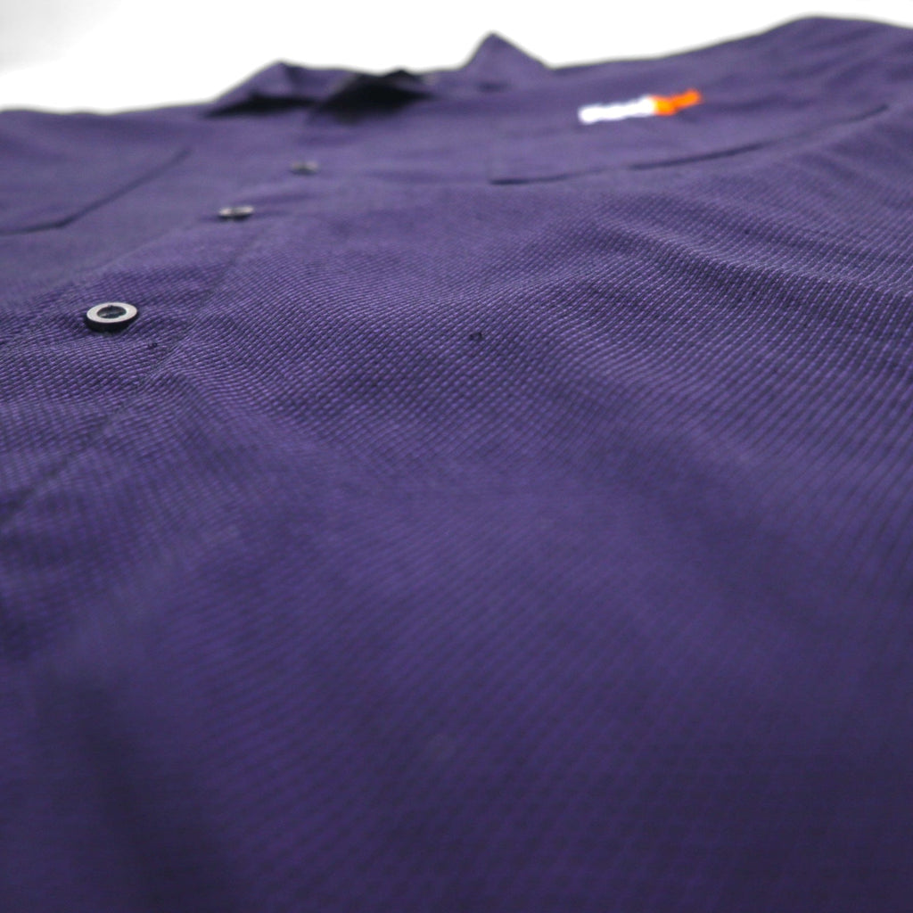 FedEx 90年代 開襟 ワークシャツ 半袖 オープンカラー XL パープル アメリカ 企業 ボックスシルエット Designed By Stan Herman VF Imagewear