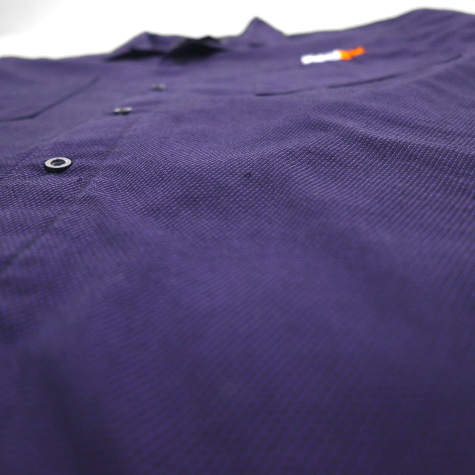 FedEx Camicia da lavoro anni '90 a collo aperto a maniche corte Colletto aperto XL Viola Azienda americana Silhouette squadrata Disegnata da Stan Herman VF Imagewear
