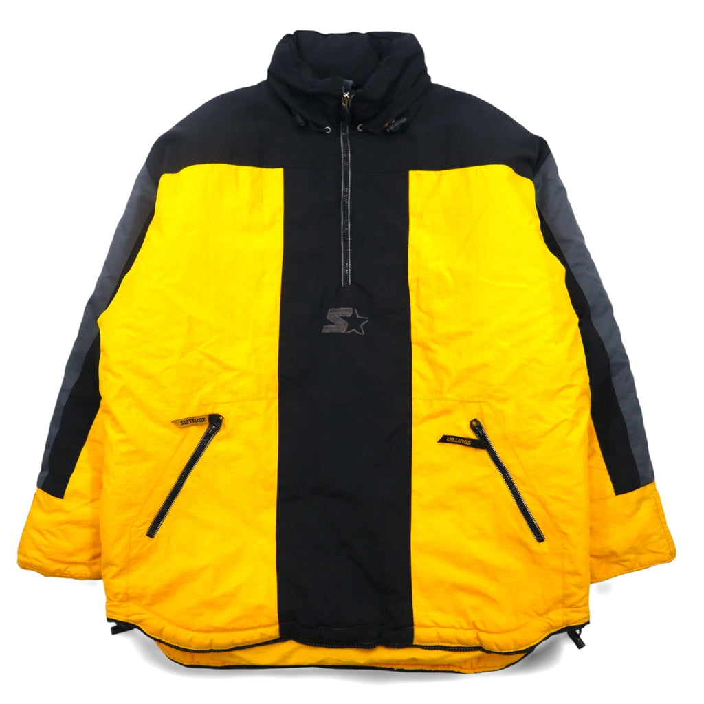 STARTER Anorak a vento imbottito anni '90 con cappuccio riponibile, taglia L, giallo, nylon, imbottitura, made in Sri Lanka