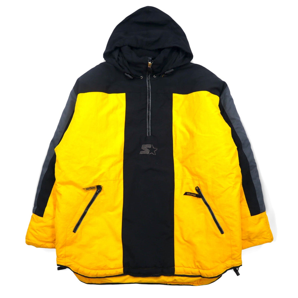 STARTER Anorak a vento imbottito anni '90 con cappuccio riponibile, taglia L, giallo, nylon, imbottitura, made in Sri Lanka