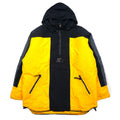 STARTER Anorak a vento imbottito anni '90 con cappuccio riponibile, taglia L, giallo, nylon, imbottitura, made in Sri Lanka