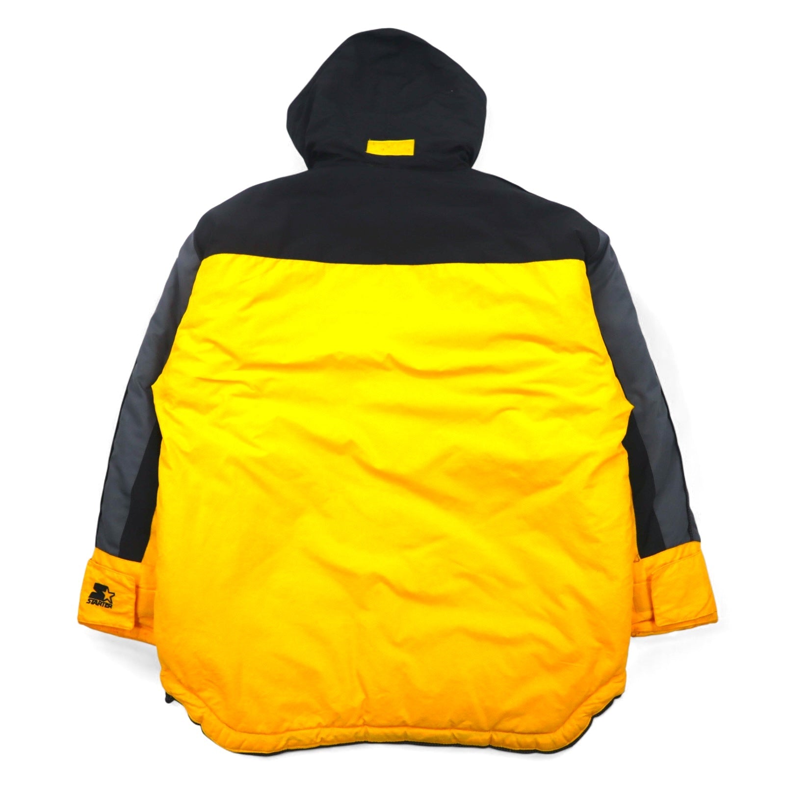 STARTER Anorak a vento imbottito anni '90 con cappuccio riponibile, taglia L, giallo, nylon, imbottitura, made in Sri Lanka