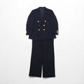 Ralph Lauren anni '90, blazer doppiopetto blu navy, made in Japan, completo in lana con bottoni dorati, taglia M.