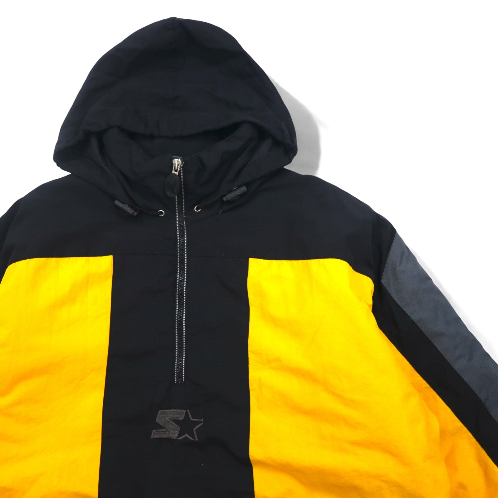 STARTER Anorak a vento imbottito anni '90 con cappuccio riponibile, taglia L, giallo, nylon, imbottitura, made in Sri Lanka