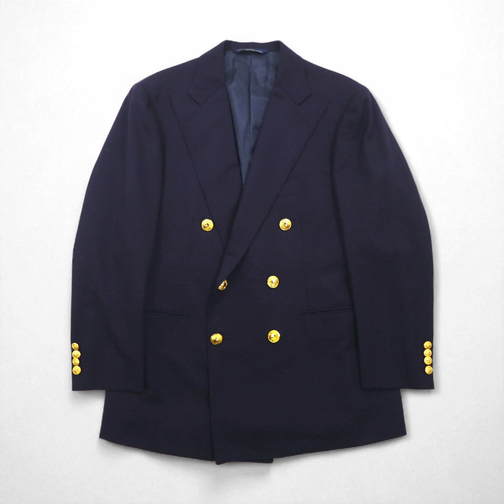Ralph Lauren anni '90, blazer doppiopetto blu navy, made in Japan, completo in lana con bottoni dorati, taglia M.