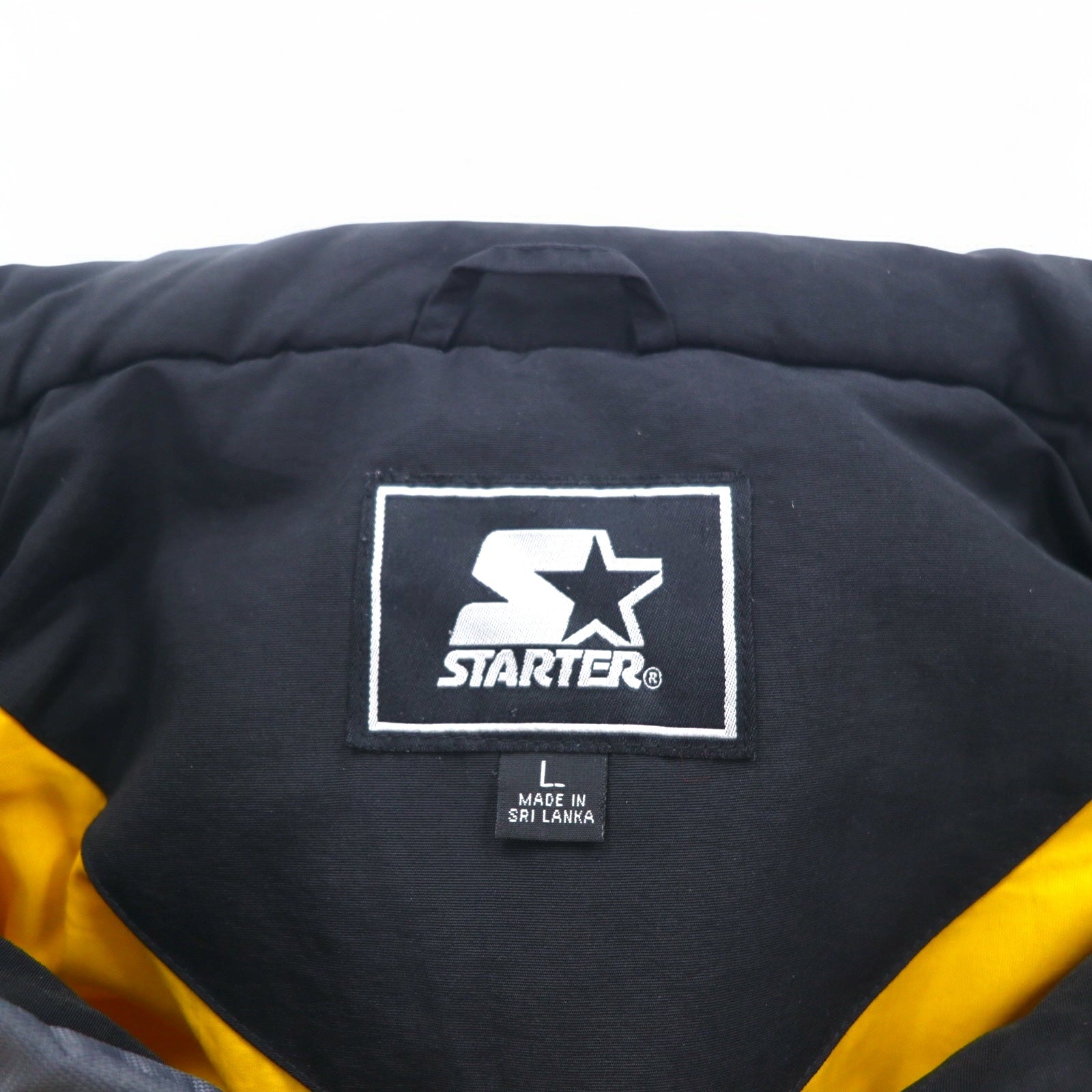 STARTER Anorak a vento imbottito anni '90 con cappuccio riponibile, taglia L, giallo, nylon, imbottitura, made in Sri Lanka