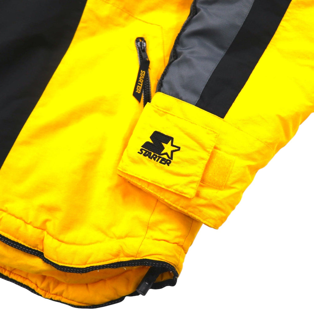 STARTER Anorak a vento imbottito anni '90 con cappuccio riponibile, taglia L, giallo, nylon, imbottitura, made in Sri Lanka