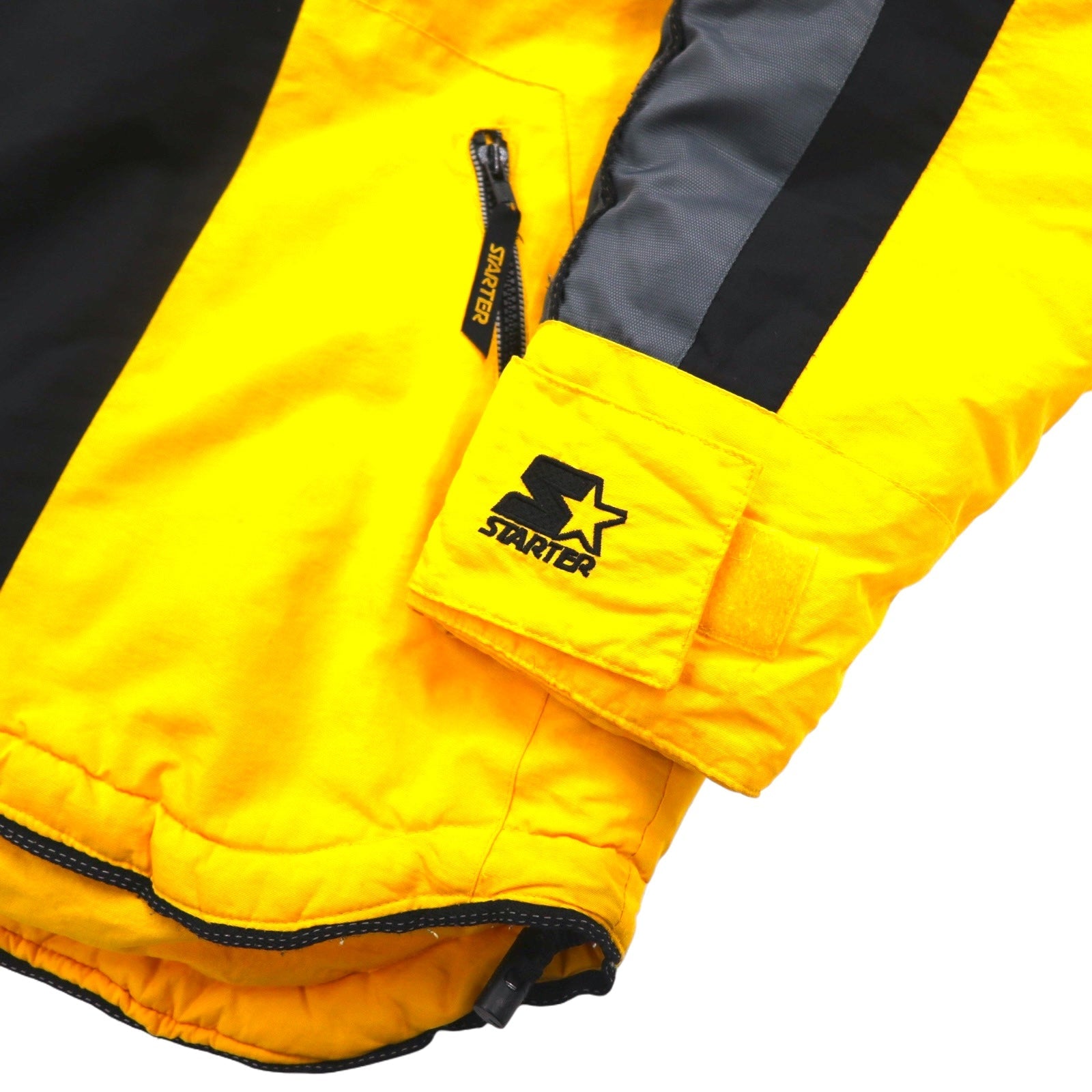 STARTER Anorak a vento imbottito anni '90 con cappuccio riponibile, taglia L, giallo, nylon, imbottitura, made in Sri Lanka
