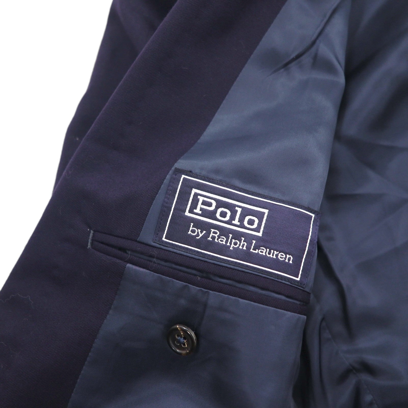 Ralph Lauren anni '90, blazer doppiopetto blu navy, made in Japan, completo in lana con bottoni dorati, taglia M.