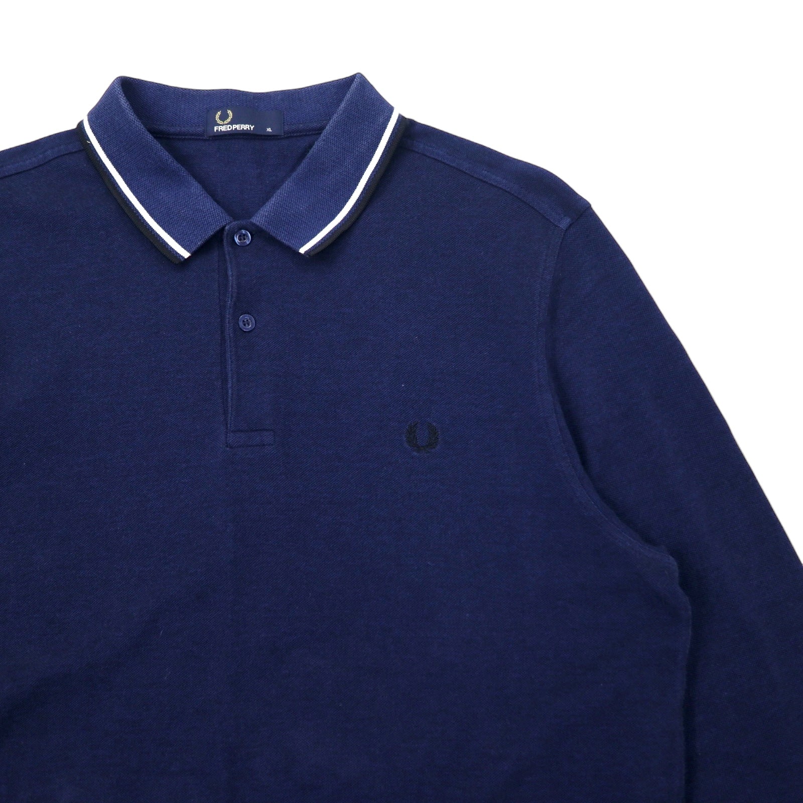 FRED PERRY Polo a maniche lunghe XL blu navy cotone piqué con logo ricamato M3636