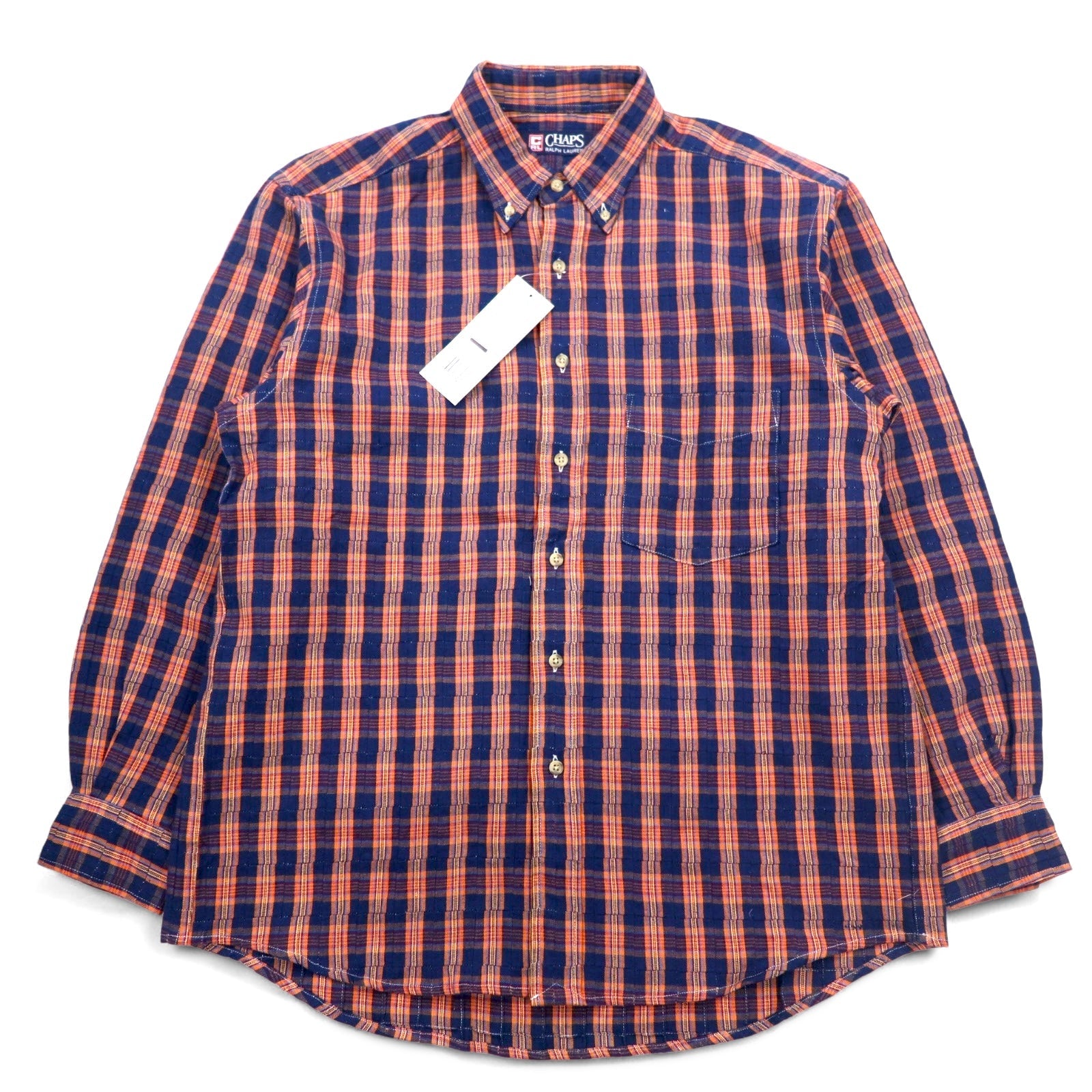 CHAPS RALPH LAUREN anni '90 camicia button-down L blu a quadri cotone mai usata