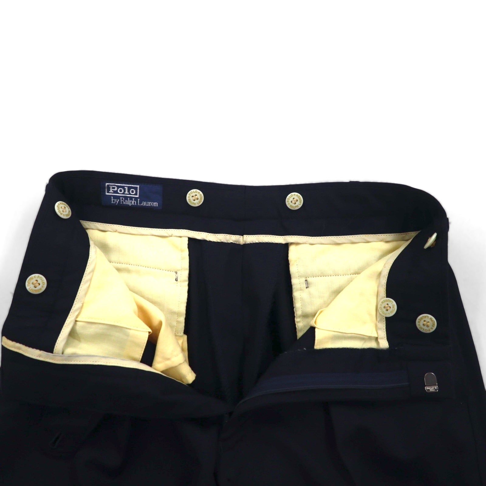 Ralph Lauren anni '90, blazer doppiopetto blu navy, made in Japan, completo in lana con bottoni dorati, taglia M.