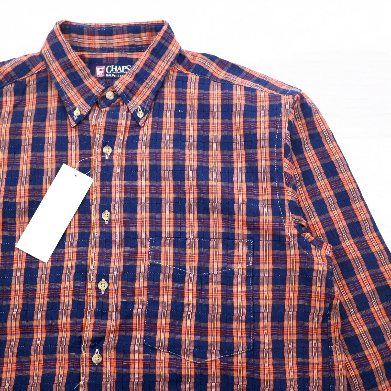 CHAPS RALPH LAUREN anni '90 camicia button-down L blu a quadri cotone mai usata