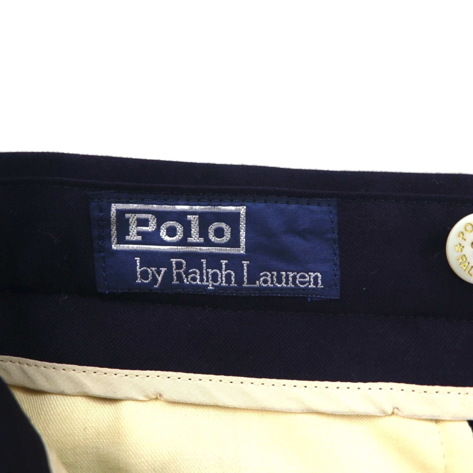 Ralph Lauren anni '90, blazer doppiopetto blu navy, made in Japan, completo in lana con bottoni dorati, taglia M.