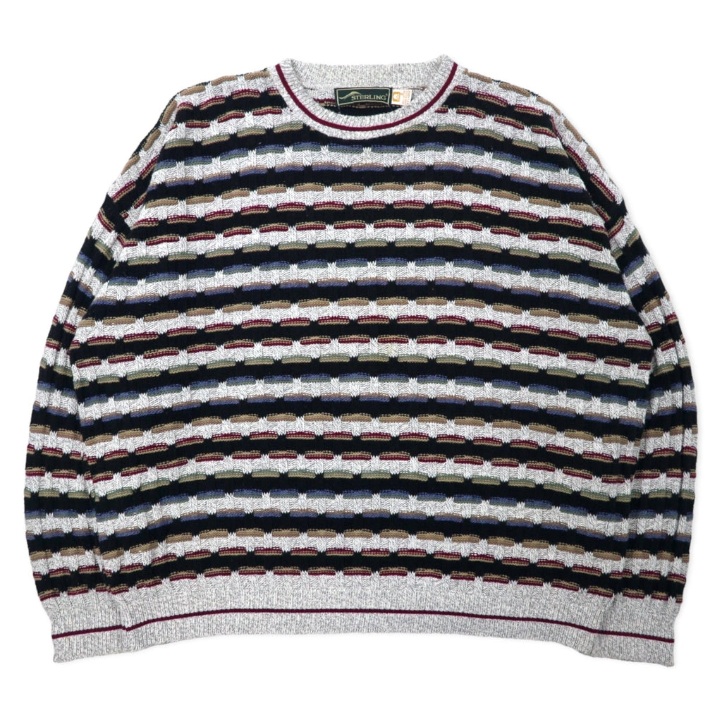 Maglione in maglia a trecce STERLING USA, anni '90, taglia XXL, cotone, multicolore, oversize