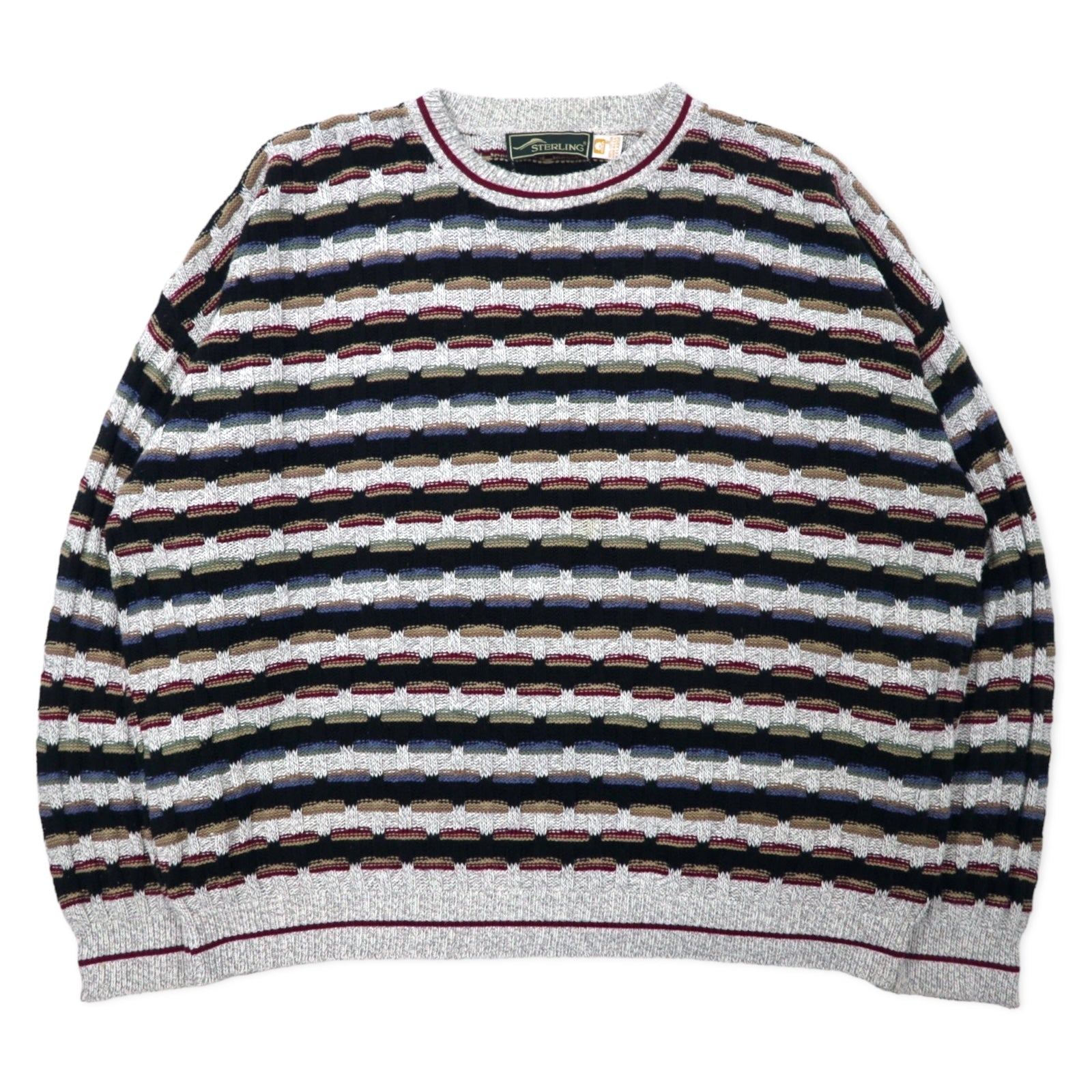 Maglione in maglia a trecce STERLING USA, anni '90, taglia XXL, cotone, multicolore, oversize