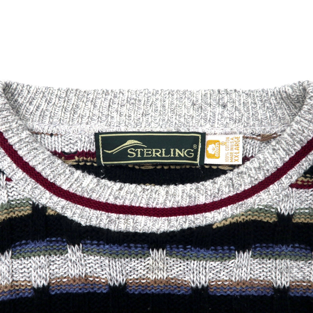 Maglione in maglia a trecce STERLING USA, anni '90, taglia XXL, cotone, multicolore, oversize
