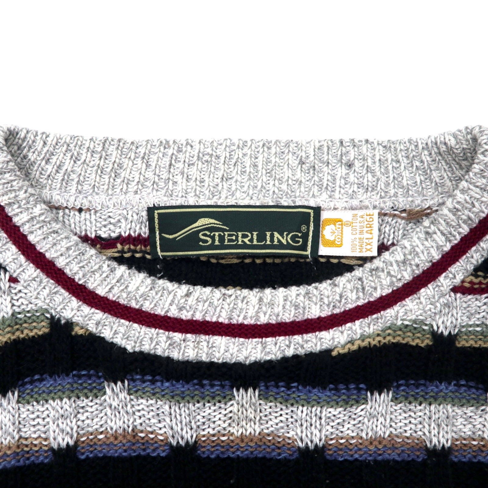 Maglione in maglia a trecce STERLING USA, anni '90, taglia XXL, cotone, multicolore, oversize