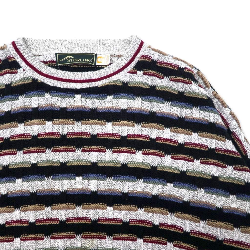 Maglione in maglia a trecce STERLING USA, anni '90, taglia XXL, cotone, multicolore, oversize