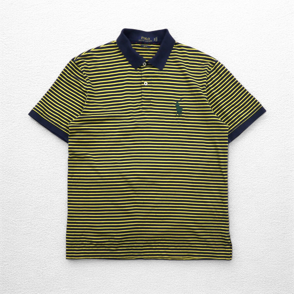 POLO RALPH LAUREN Polo a righe in cotone Pima M Giallo Navy con ricamo a cavallo PRO FIT