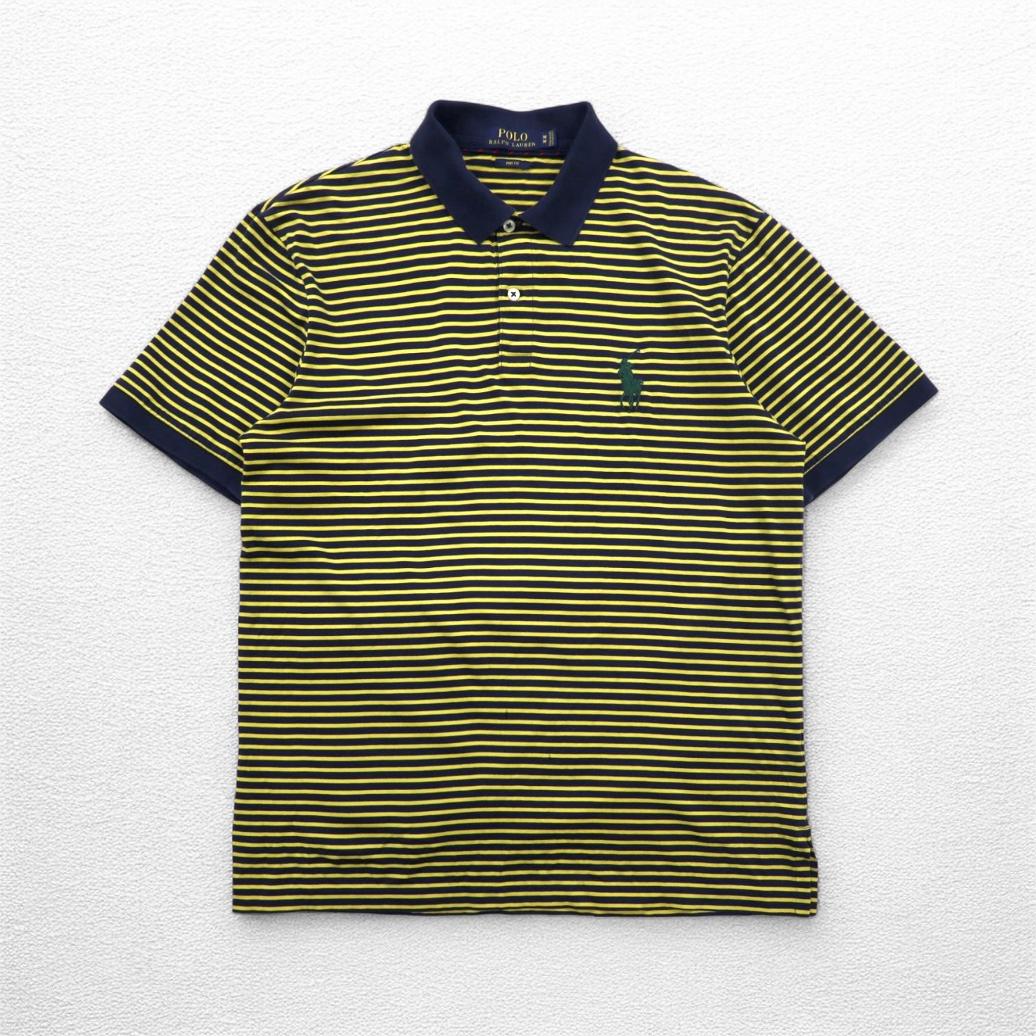 POLO RALPH LAUREN Polo a righe in cotone Pima M Giallo Navy con ricamo a cavallo PRO FIT